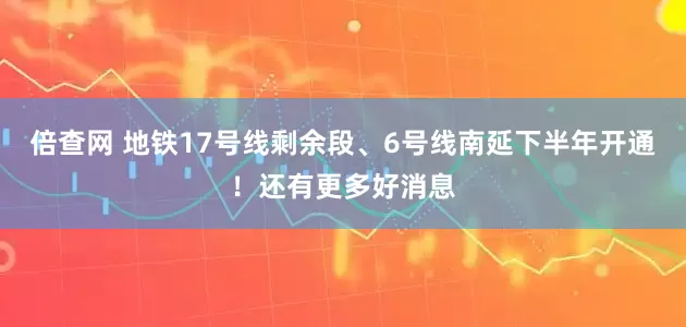倍查网 地铁17号线剩余段、6号线南延下半年开通！还有更多好消息