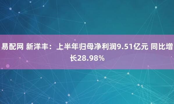 易配网 新洋丰：上半年归母净利润9.51亿元 同比增长28.98%